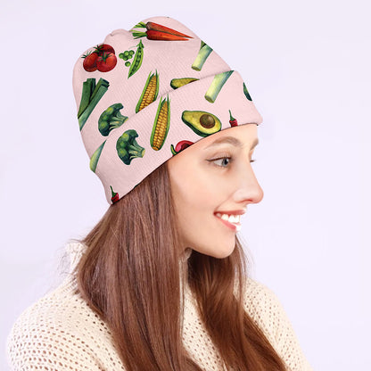 Watercolor Vegan Pattern Print Beanie