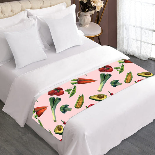 Watercolor Vegan Pattern Print Bed Runner
