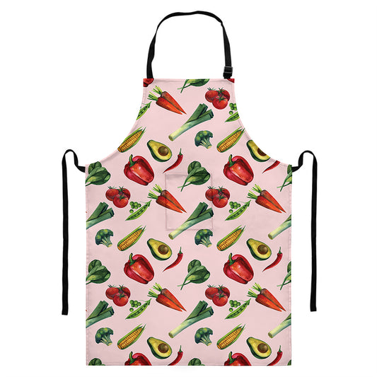 Watercolor Vegan Pattern Print Bib Apron With Pocket