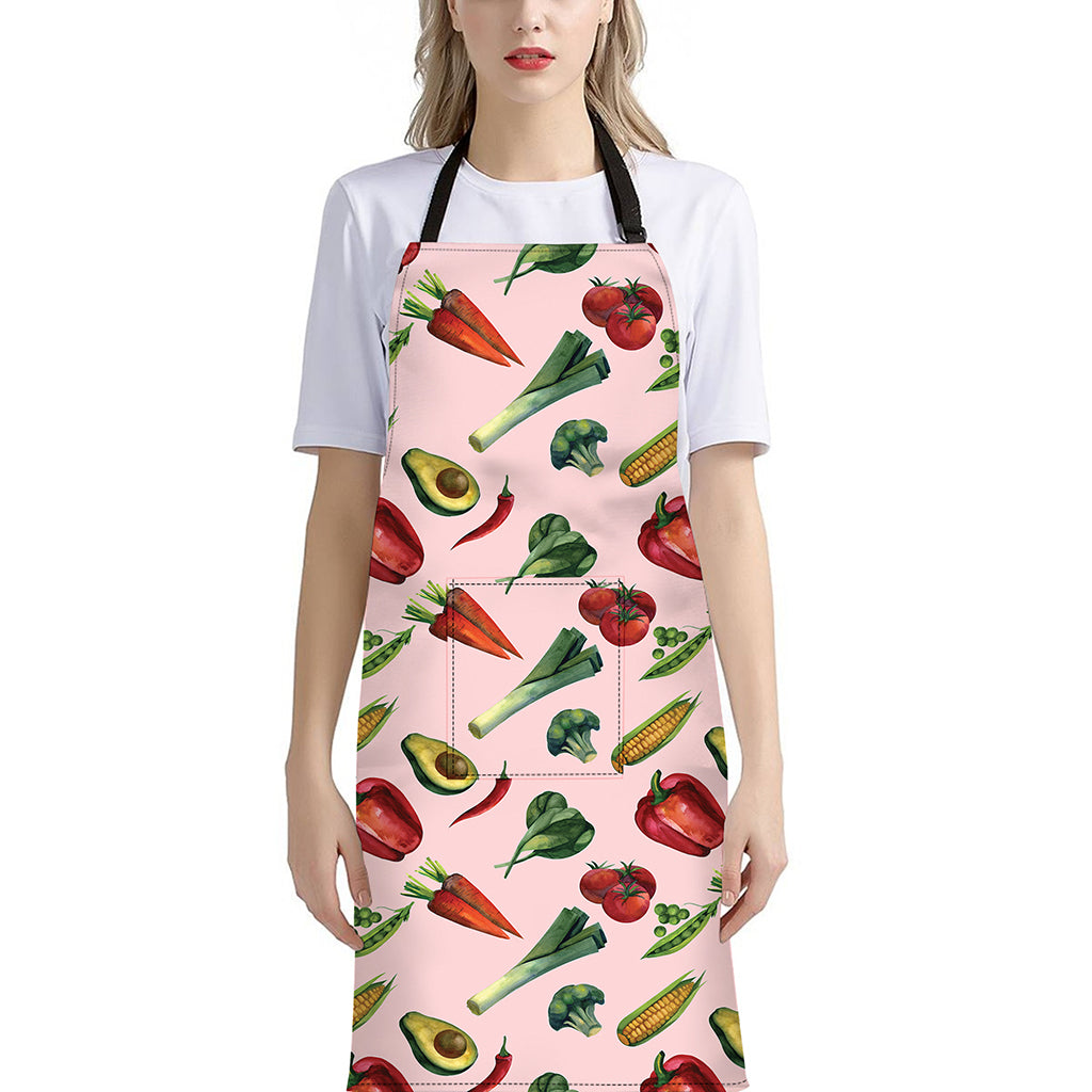 Watercolor Vegan Pattern Print Bib Apron With Pocket