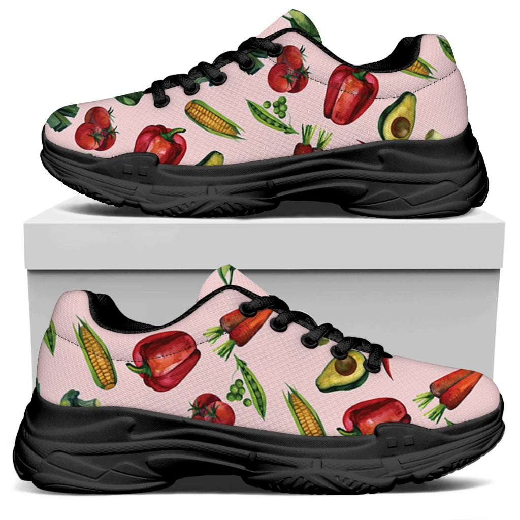 Watercolor Vegan Pattern Print Black Chunky Shoes