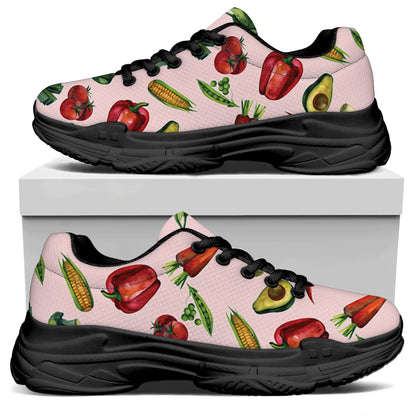 Watercolor Vegan Pattern Print Black Chunky Shoes
