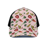 Watercolor Vegan Pattern Print Black Mesh Trucker Cap