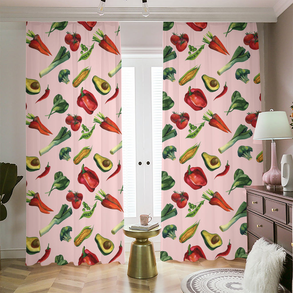Watercolor Vegan Pattern Print Blackout Pencil Pleat Curtains