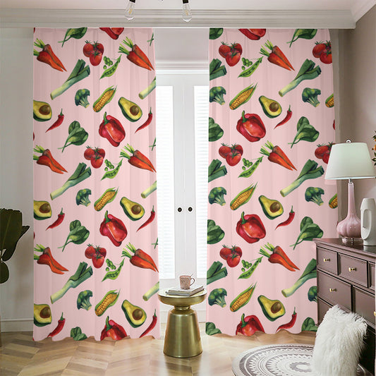 Watercolor Vegan Pattern Print Blackout Pencil Pleat Curtains