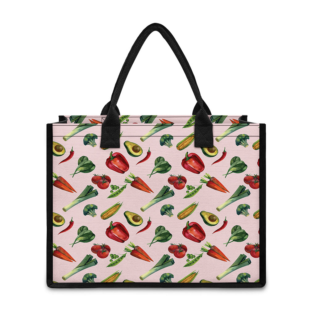 Watercolor Vegan Pattern Print Canvas Tote Bag