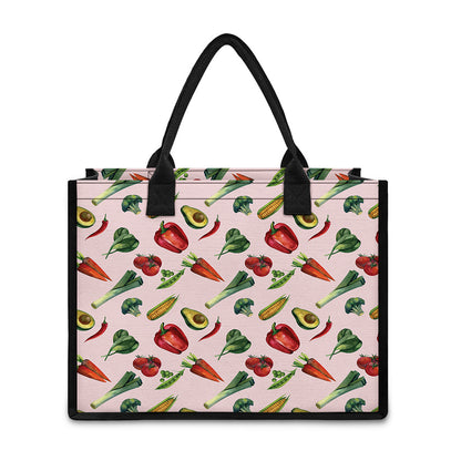 Watercolor Vegan Pattern Print Canvas Tote Bag
