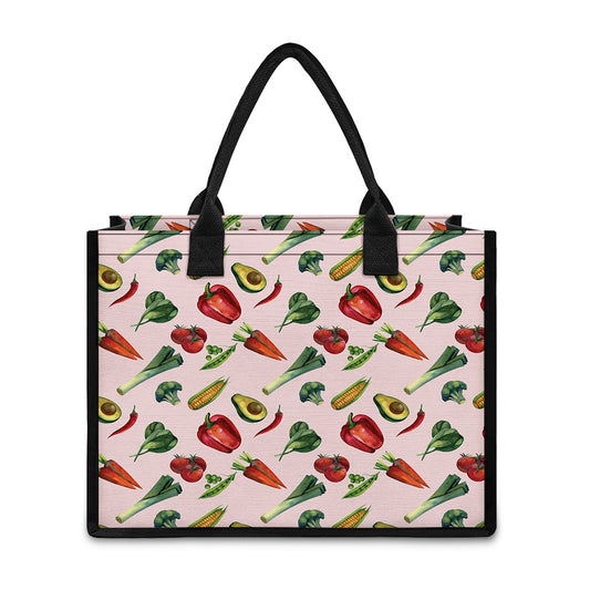 Watercolor Vegan Pattern Print Canvas Tote Bag