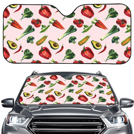 Watercolor Vegan Pattern Print Car Windshield Sun Shade
