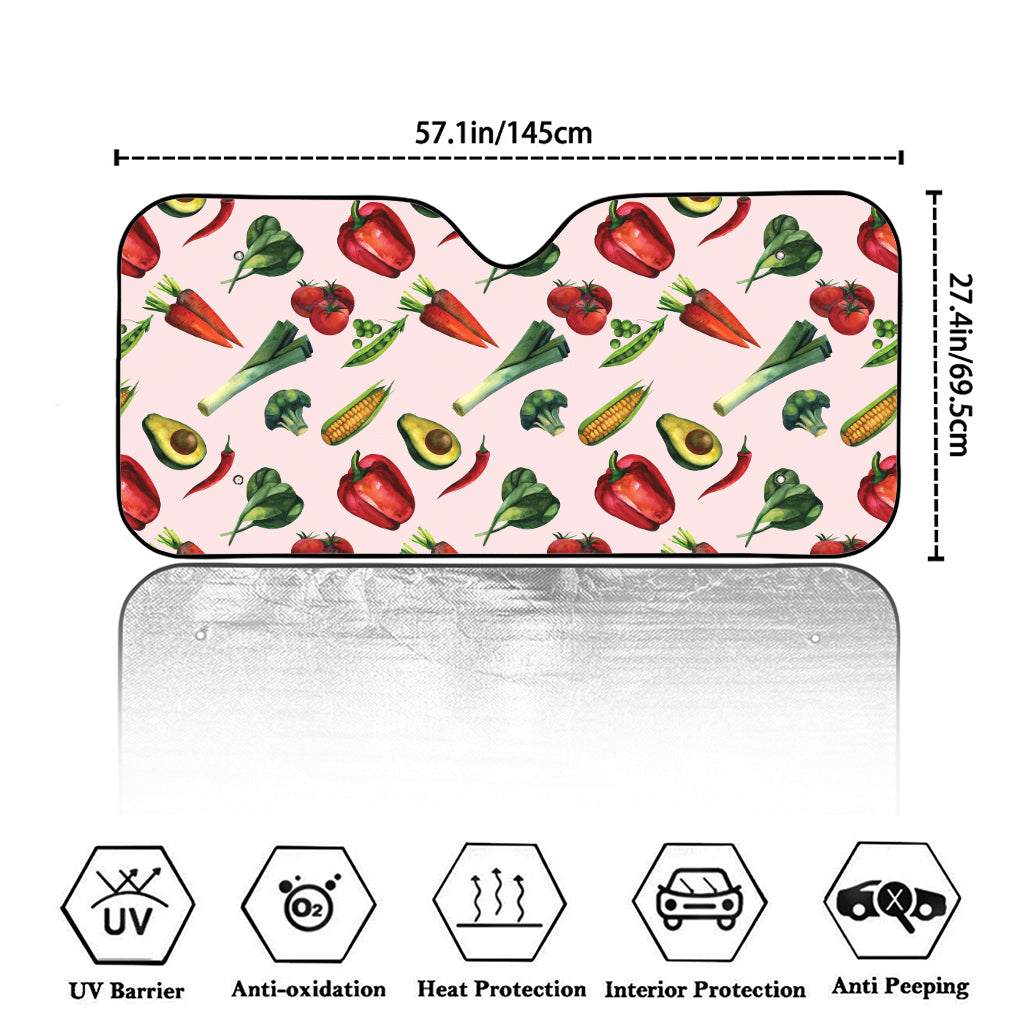 Watercolor Vegan Pattern Print Car Windshield Sun Shade