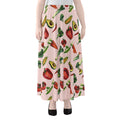 Watercolor Vegan Pattern Print Chiffon Maxi Skirt