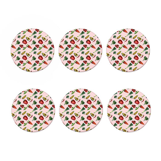 Watercolor Vegan Pattern Print Coaster Set