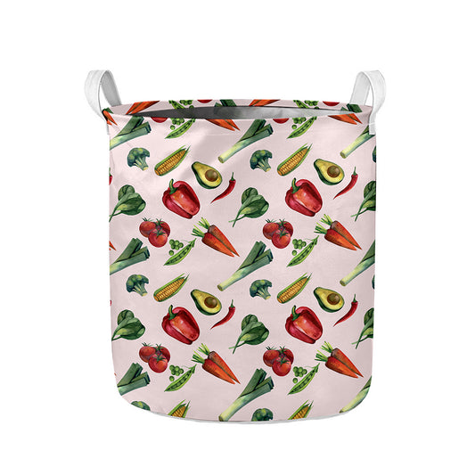 Watercolor Vegan Pattern Print Collapsible Laundry Basket