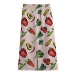 Watercolor Vegan Pattern Print Cotton Front Slit Maxi Skirt