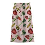 Watercolor Vegan Pattern Print Cotton Front Slit Maxi Skirt