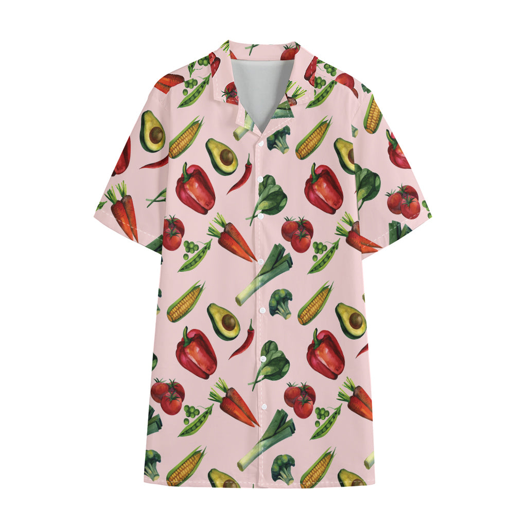 Watercolor Vegan Pattern Print Cotton Hawaiian Shirt