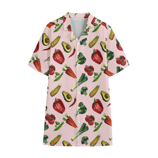 Watercolor Vegan Pattern Print Cotton Hawaiian Shirt