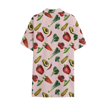 Watercolor Vegan Pattern Print Cotton Hawaiian Shirt