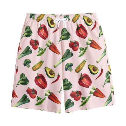Watercolor Vegan Pattern Print Cotton Shorts