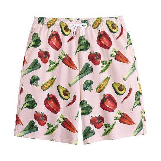 Watercolor Vegan Pattern Print Cotton Shorts