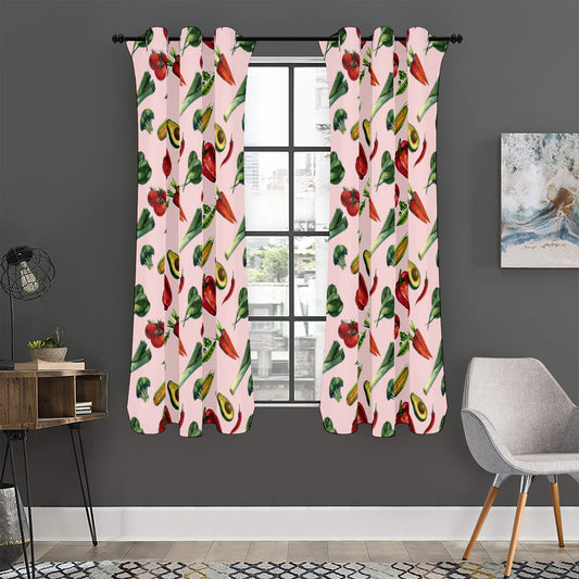 Watercolor Vegan Pattern Print Curtain