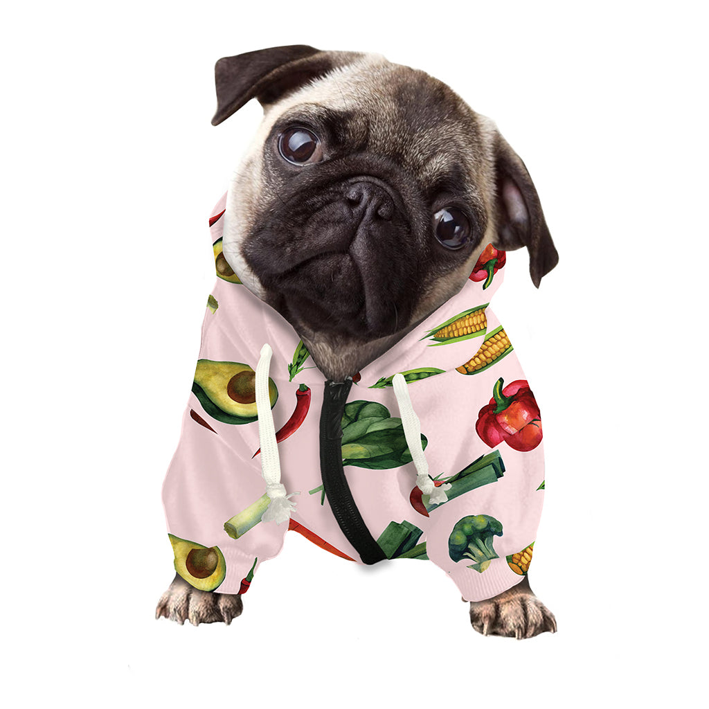Watercolor Vegan Pattern Print Dog Zip Up Hoodie