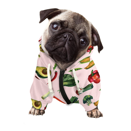 Watercolor Vegan Pattern Print Dog Zip Up Hoodie