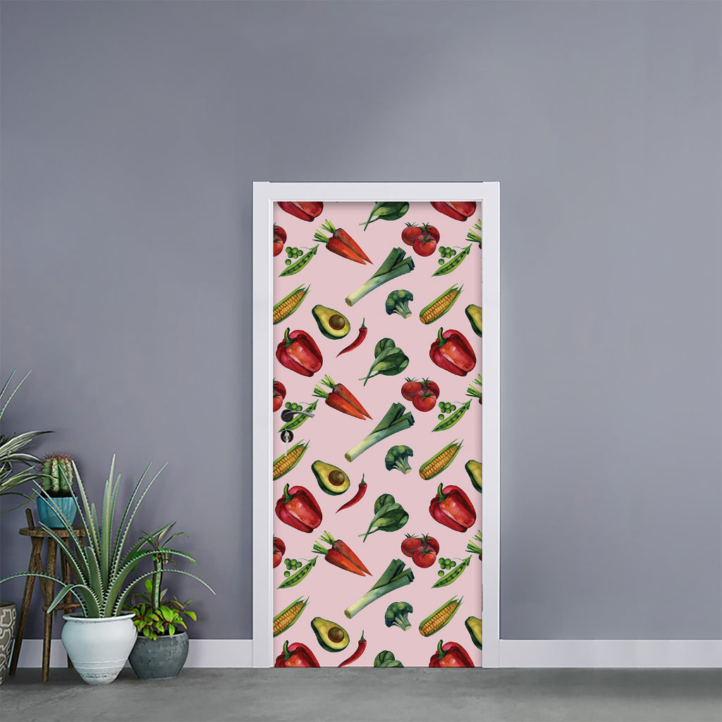 Watercolor Vegan Pattern Print Door Sticker