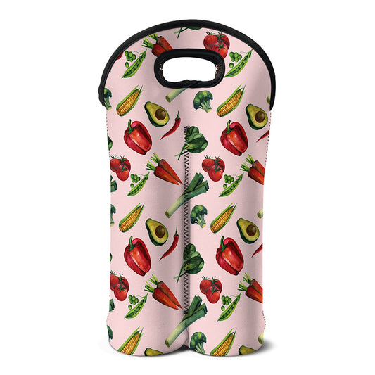 Watercolor Vegan Pattern Print Double Neoprene Wine Tote