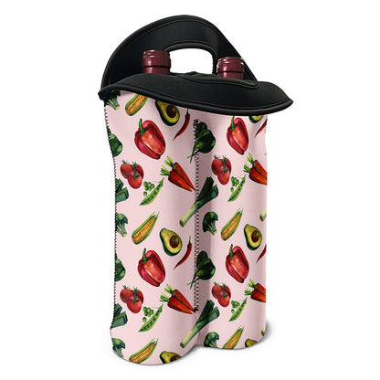 Watercolor Vegan Pattern Print Double Neoprene Wine Tote
