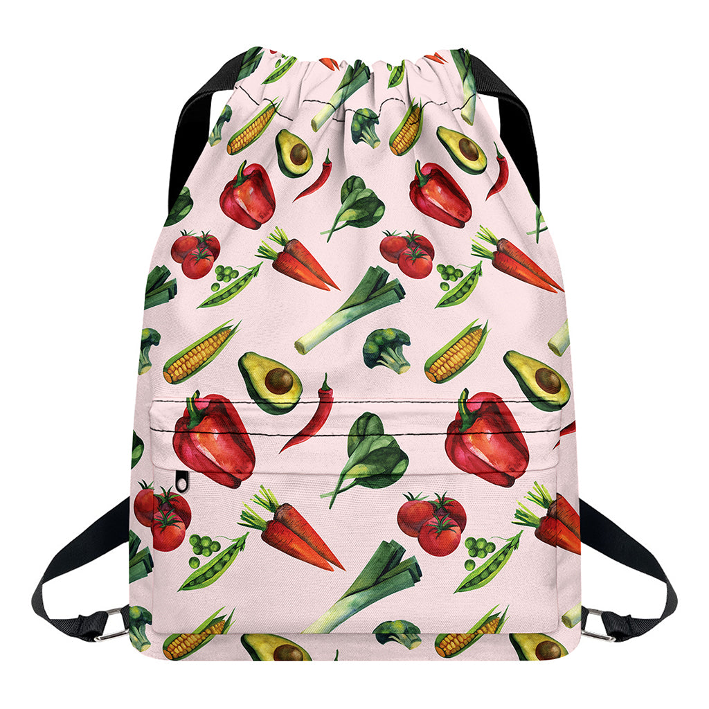 Watercolor Vegan Pattern Print Drawstring Backpack