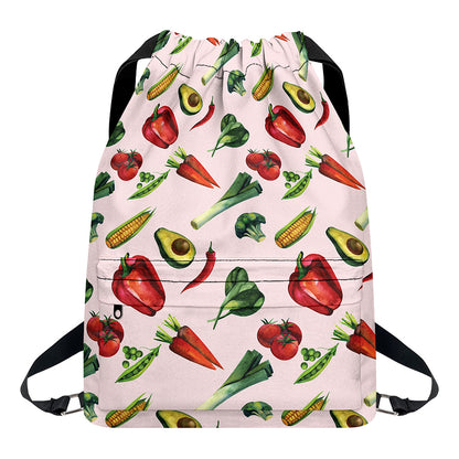 Watercolor Vegan Pattern Print Drawstring Backpack