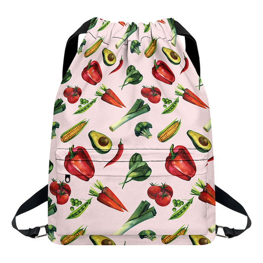 Watercolor Vegan Pattern Print Drawstring Backpack
