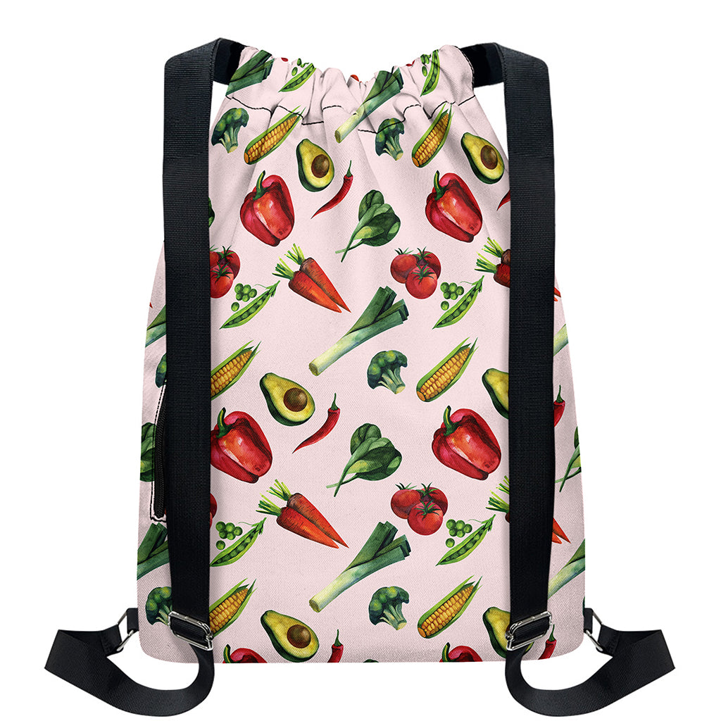Watercolor Vegan Pattern Print Drawstring Backpack