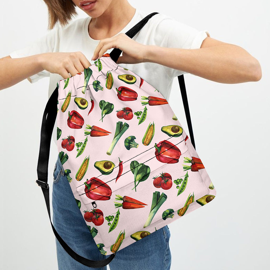 Watercolor Vegan Pattern Print Drawstring Backpack