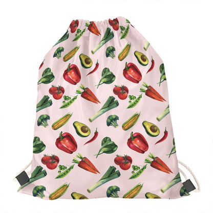 Watercolor Vegan Pattern Print Drawstring Bag