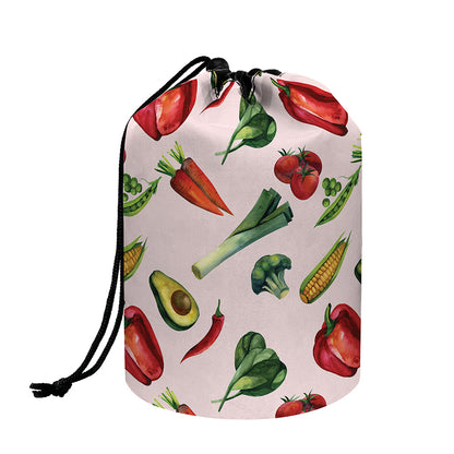Watercolor Vegan Pattern Print Drawstring Makeup Bag