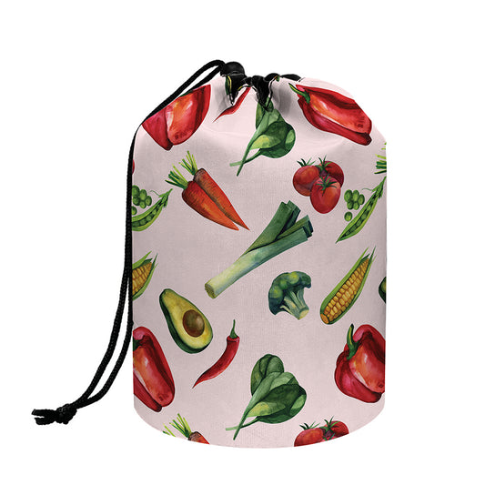Watercolor Vegan Pattern Print Drawstring Makeup Bag