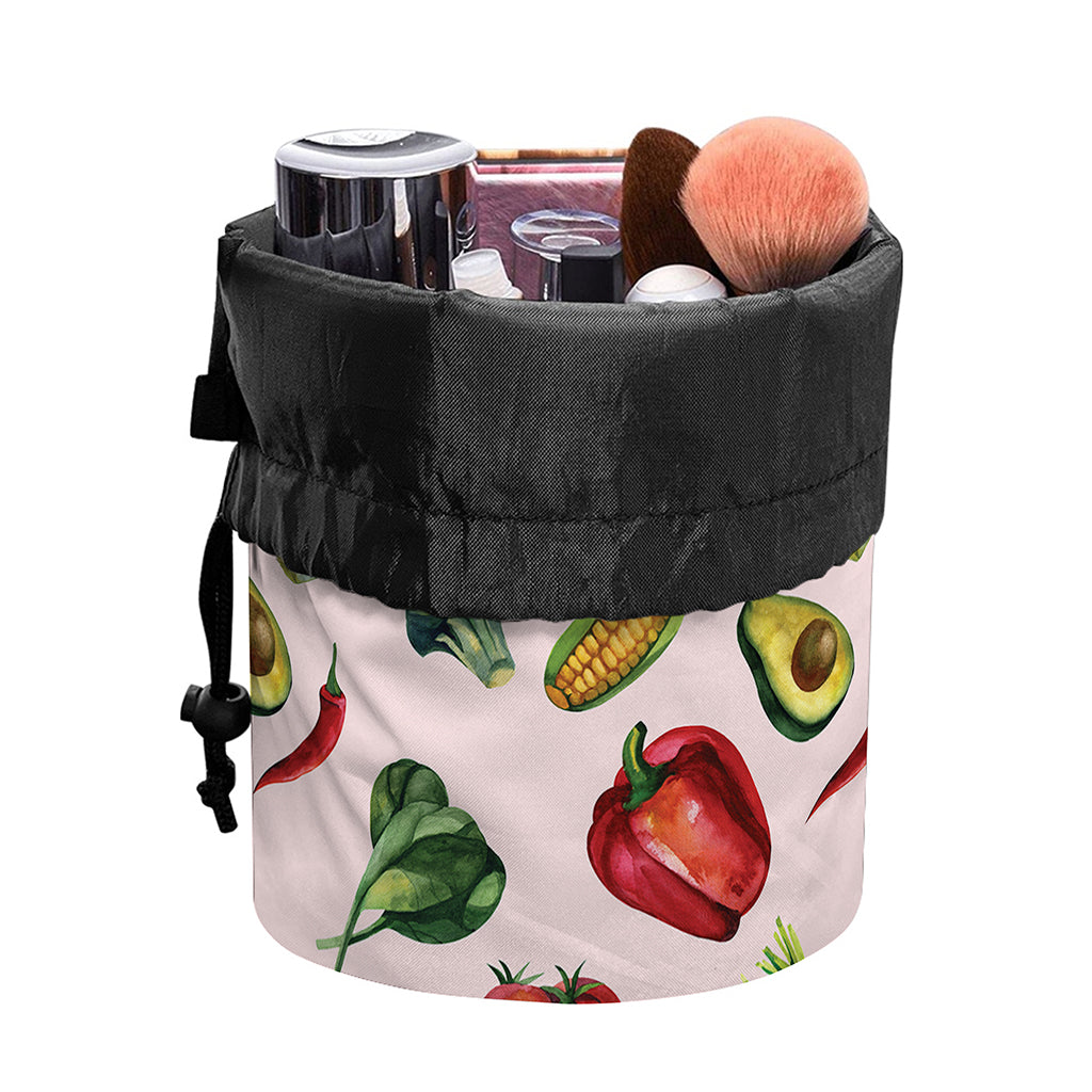 Watercolor Vegan Pattern Print Drawstring Makeup Bag