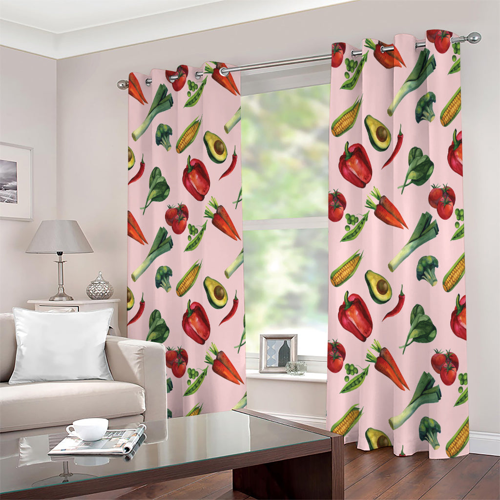 Watercolor Vegan Pattern Print Extra Wide Grommet Curtains