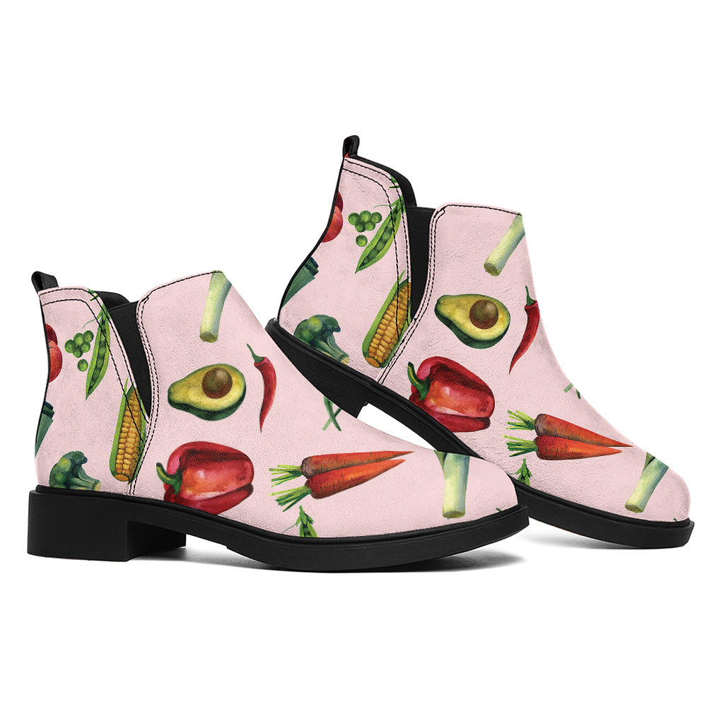 Watercolor Vegan Pattern Print Flat Ankle Boots