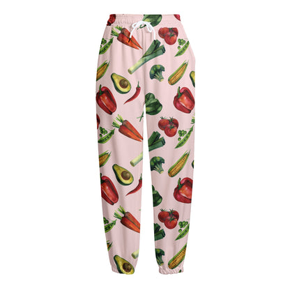 Watercolor Vegan Pattern Print Fleece Lined Knit Pants