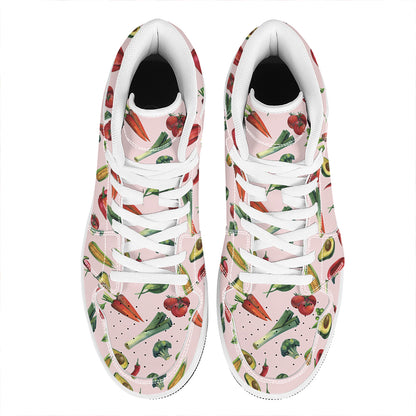 Watercolor Vegan Pattern Print High Top Leather Sneakers
