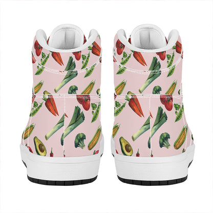 Watercolor Vegan Pattern Print High Top Leather Sneakers