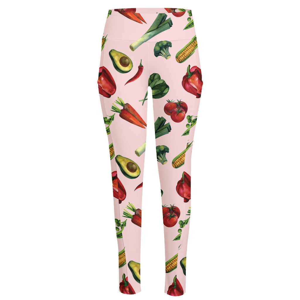 Watercolor Vegan Pattern Print High-Waisted Pocket Leggings