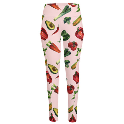 Watercolor Vegan Pattern Print High-Waisted Pocket Leggings