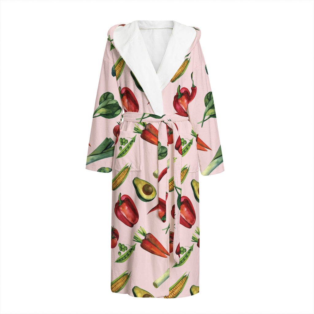 Watercolor Vegan Pattern Print Hooded Bathrobe