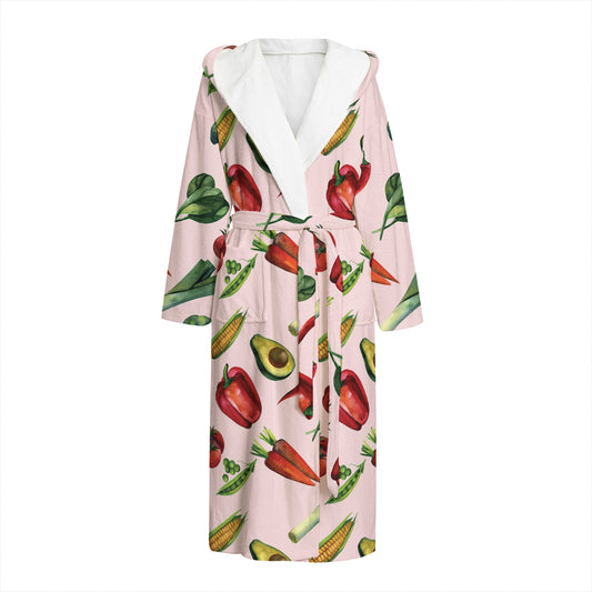 Watercolor Vegan Pattern Print Hooded Bathrobe