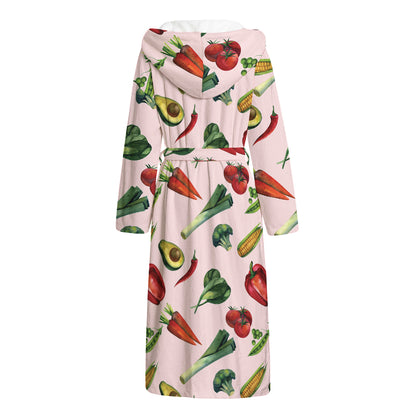 Watercolor Vegan Pattern Print Hooded Bathrobe