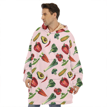 Watercolor Vegan Pattern Print Hoodie Blanket